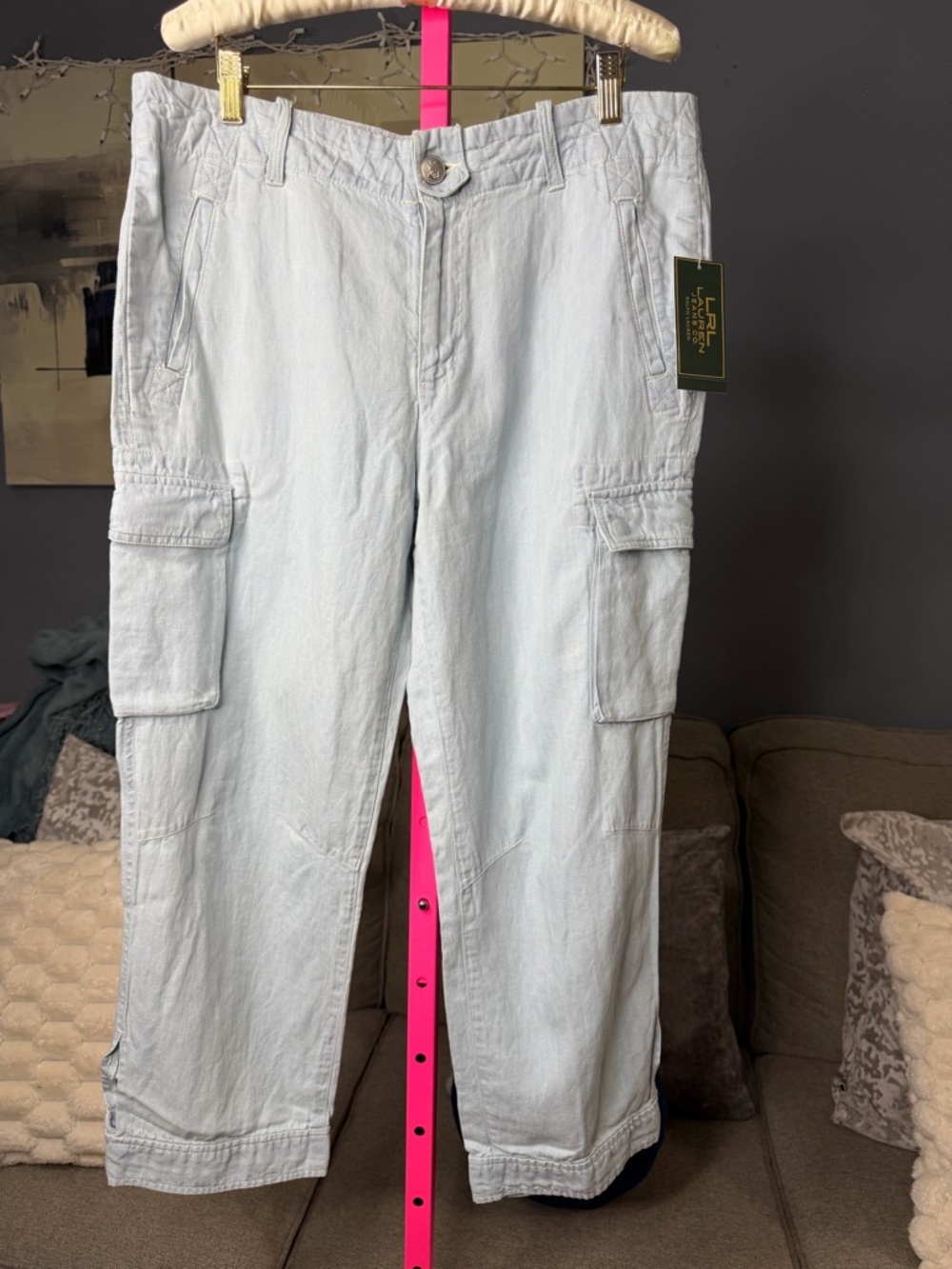 Lauren Ralph Lauren Linen Blend Cargo Pants Light Blue Utility NWT Size 10 🤍